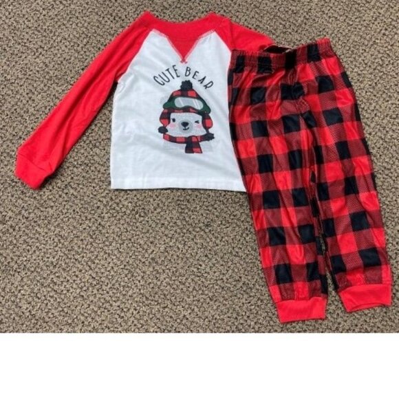 *Winter Pajamas sz 3T Famjams Red Black 2 Pc Top & Pants CUTE BEAR - Picture 2 of 7